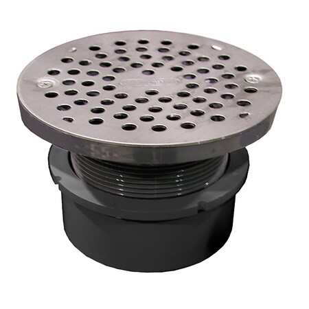 4 In. PVC Hub Fit Drain Base With 3-1/2 In. Plastic Spud And 5 In. Stainless Steel Strainer